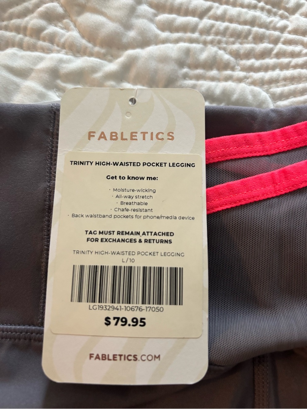 Fabletics women Trinity High-Waisted Pocket Leggings - Gray with Pink Trim